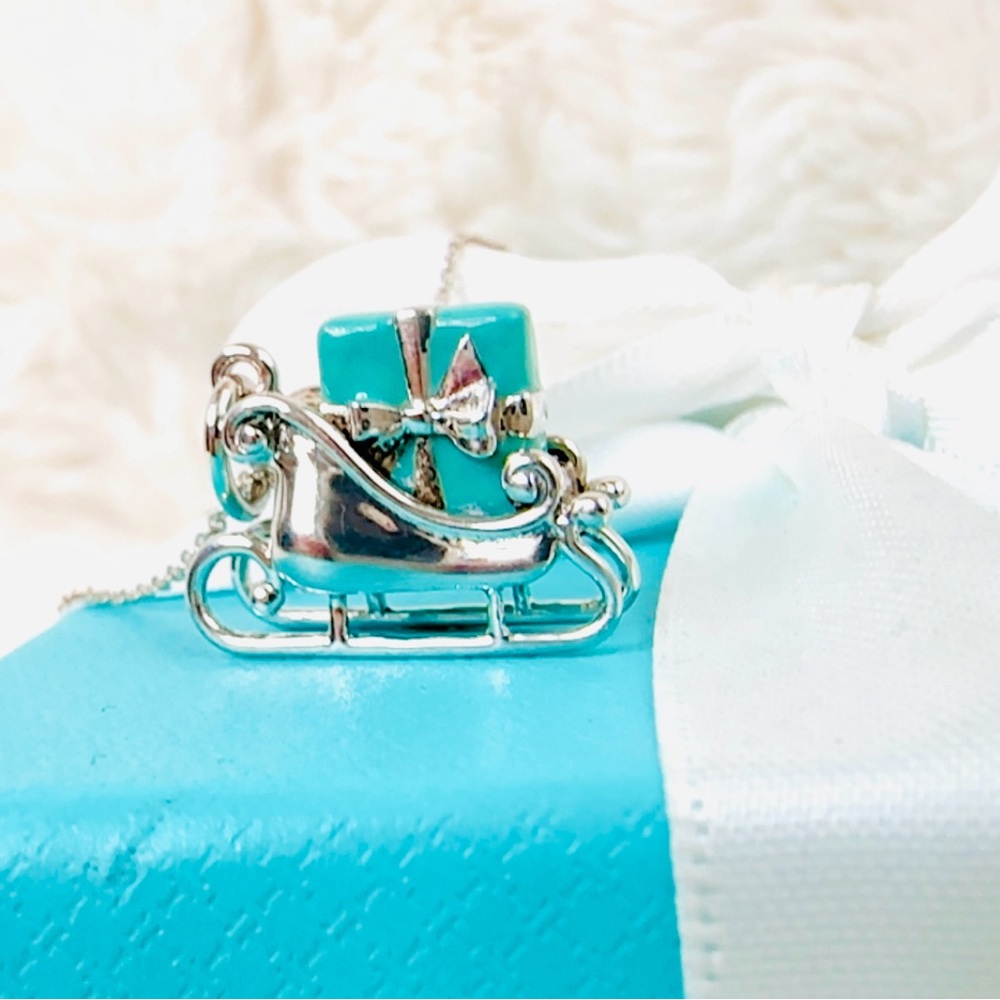 Tiffany & co blue enamel silver sled charm necklace - Picture 2 of 13